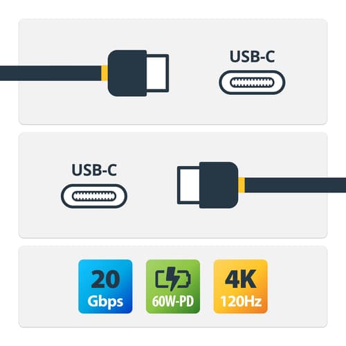 StarTech.com - USB cable - USB-C (M) to USB-C (M) - USB 3.2 / USB4 / Thunderbolt 3 / Thunderbolt 4 / DisplayPort - 4K120Hz support, rugged, flexible, passive - black — view 8