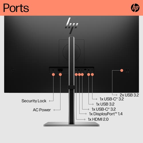 HP E32K G5 - E-Series - LED monitor - 31.5" - 3840 x 2160 4K UHD (2160p) @ 60 Hz - IPS - 350 cd/m� - 1000:1 - 5 ms - HDMI, DisplayPort, USB-C - speakers - black head, black and silver (stand) — view 4