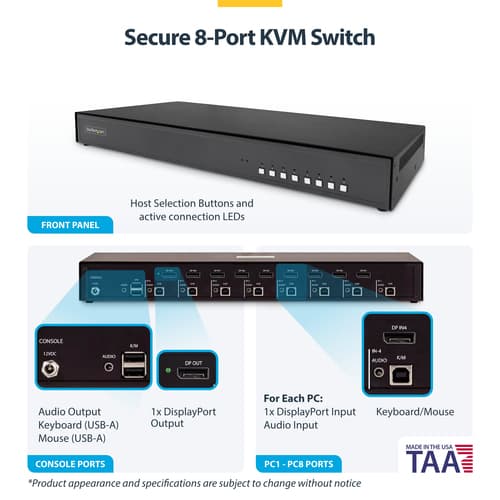 StarTech.com - KVM switch - secure - 8 x KVM port(s) - 1 local user - desktop - TAA Compliant — view 5