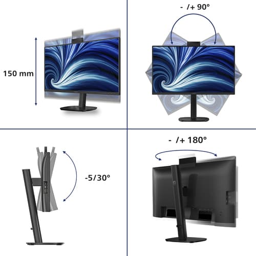 Philips 24B2U3301H - LED monitor - 1920 x 1080 Full HD (1080p) @ 120 Hz - IPS - 1500:1 - HDMI, DisplayPort, USB-C - speakers - black — view 4