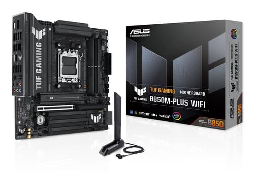 ASUS TUF GAMING B850M-PLUS WIFI - Motherboard - micro ATX - Socket AM5 - AMD B850 Chipset - USB-C 3.2 Gen 2x2, USB-C 3.2 Gen2, USB 3.2 Gen 2, USB 3.2 Gen 1 - 2.5 Gigabit LAN, Wi-Fi 6E, Bluetooth - onboard graphics (CPU required) - HD Audio (8-channel)