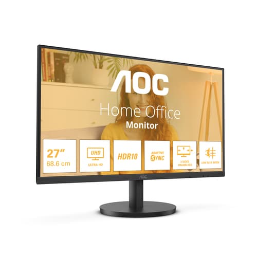 AOC Basic-line U27B3M - B3 Series - LED monitor - 27" - 3840 x 2160 4K UHD (2160p) @ 60 Hz - VA - 300 cd/m� - 3500:1 - HDR10 - 4 ms - HDMI, DisplayPort - black