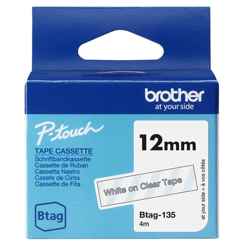 Brother BTAG-135 - White on clear - Roll (1.2 cm x 4 m) 1 cassette(s) hanging box - label tape