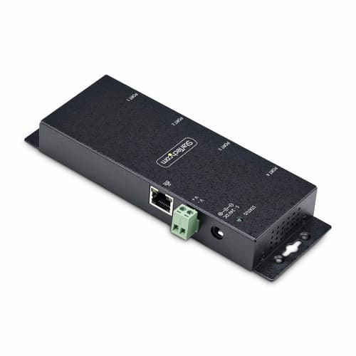 StarTech.com 4P Serial to Ethernet Adapter, IP LAN to RS232 DB9 Converter - Device server - 4 ports - 100Mb LAN, RS-232 - wall / DIN rail mountable - TAA Compliant - for P/N: AT925FM, GC9SF, SCNM9FF, SCNM9FM — view 3