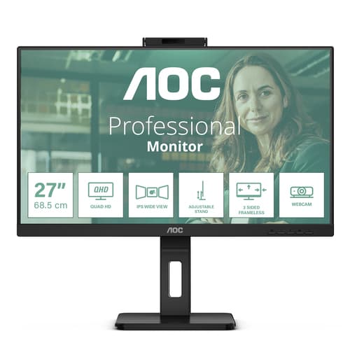 AOC Pro-line Q27P3QW - P3 Series - LED monitor - 27" - 2560 x 1440 QHD @ 75 Hz - IPS - 350 cd/m� - 1000:1 - 4 ms - 2xHDMI, DisplayPort - speakers - black - B2B