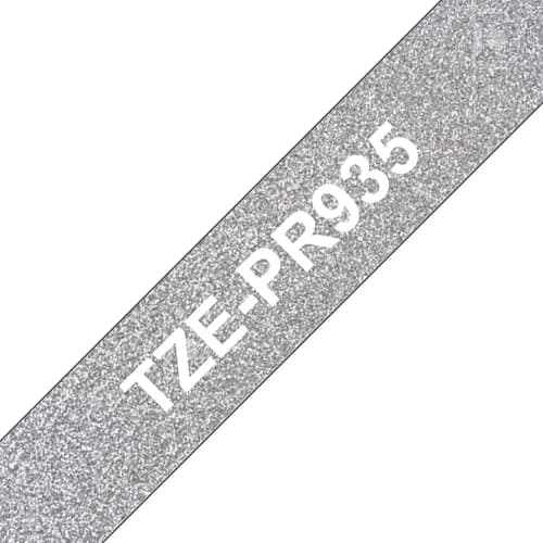 Brother TZe-PR935 - White print on premium glitter silver - Roll (1.2 cm x 8 m) 1 cassette(s) laminated tape - for P-Touch PT-E310BTVP, PT-P900Wc, P-Touch Cube Pro PT-P910BT