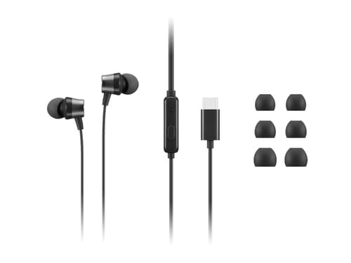 Lenovo Go - Earphones with mic - in-ear - black - for ThinkCentre M60q Chromebox, M70s Gen 3, M70t Gen 3, ThinkPad E14 Gen 3, P15v Gen 3