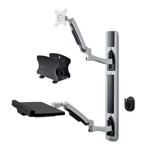 StarTech.com Wall Mount Workstation, VESA Mount For 32" Monitors (22lb/10kg), Fully Articulating Arms For Single Monitor Mount & Keyboard Tray, Includes Desktop Computer/PC Bracket - Ergonomic Standing Desk (2PASTSC-WALL-MOUNT) - Mounting kit - workstation - for flat panel - aluminium, steel - black - screen size: up to 27" / 32" (ultra-wide) - wall-mountable - TAA Compliant