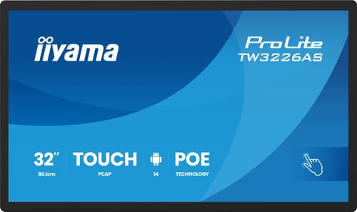 iiyama ProLite TW3226AS-B3P - Android PC - touch panel PC 1 RK3576 / up to 2.2 GHz - RAM 4 GB - SSD - eMMC 32 GB - Mali-G52 MC3 - Gigabit Ethernet, IEEE 802.11ax (Wi-Fi 6), Bluetooth 5.3 - Android 14 - monitor: LED 31.5" 1920 x 1080 (Full HD) touchscreen - black bezel with matte finish — view 3