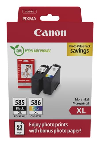 Canon PG-585XL/CL-586XL Photo Value Pack - 2-pack - High Yield - black, colour (cyan, magenta, yellow) - hanging box - ink cartridge / paper kit - for PIXMA TS7650i, TS7750i