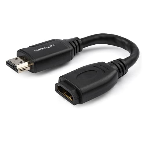 StarTech.com 6in High Speed HDMI Port Saver Cable with 4K 60Hz - Short HDMI 2.0 Male to Female Adapter Cable - Port Extender (HD2MF6INL) - HDMI extension cable - HDMI male straight to HDMI female straight - 15.2 cm - double shielded - black - 4K support