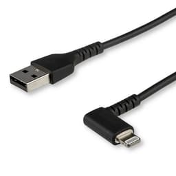 StarTech.com 6ft (2m) Durable USB A to Lightning Cable, Black 90� Right Angled Heavy Duty Rugged Aramid Fiber USB Type A to Lightning Charging/Sync Cord, Apple MFi Certified, iPhone 12 Pro - iPhone 7/8/11/11 Pro - Lightning cable - Lightning male angled to USB male - 2 m - double shielded - black