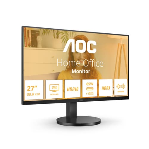AOC Basic-line U27B3CF - B3 Series - LED monitor - 27" - 3840 x 2160 4K UHD (2160p) @ 60 Hz - IPS - 350 cd/m� - 1000:1 - HDR10 - 4 ms - HDMI, USB-C - speakers - black