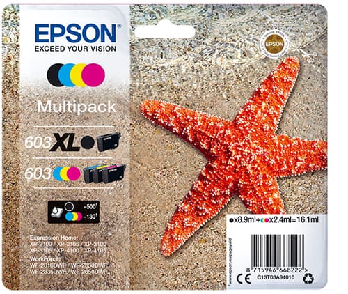 Epson 603 Multipack - 4-pack - black, yellow, cyan, magenta - original - blister - ink cartridge - for Expression Home XP-2100, 2105, 3100, 3105, 4100, 4105, WorkForce WF-2810, 2830, 2835, 2850