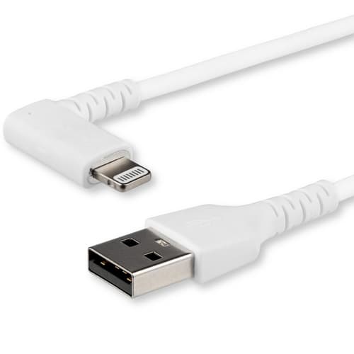 StarTech.com 6ft (2m) Durable USB A to Lightning Cable, White 90� Right Angled Heavy Duty Rugged Aramid Fiber USB Type A to Lightning Charging/Sync Cord, Apple MFi Certified, iPhone 12 Pro - iPhone 7/8/11/11 Pro - Lightning cable - Lightning male angled to USB male - 2 m - double shielded - white