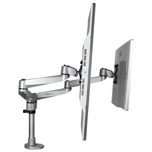 StarTech.com Desk Mount Dual Monitor Arm, Premium Articulating Monitor Arm, up to 27" VESA Mount Displays, Height Adjustable Monitor Mount, Rotating/Swivel/Tilt, Desk Clamp/Grommet, Silver — view 6