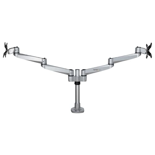 StarTech.com Desk Mount Dual Monitor Arm, Premium Articulating Monitor Arm, up to 27" VESA Mount Displays, Height Adjustable Monitor Mount, Rotating/Swivel/Tilt, Desk Clamp/Grommet, Silver — view 5