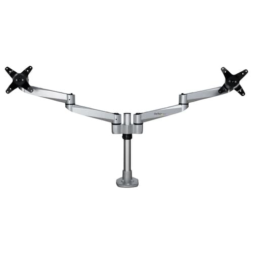 StarTech.com Desk Mount Dual Monitor Arm, Premium Articulating Monitor Arm, up to 27" VESA Mount Displays, Height Adjustable Monitor Mount, Rotating/Swivel/Tilt, Desk Clamp/Grommet, Silver — view 4