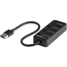 StarTech.com 4 Port USB 3.0 Hub, USB-A to 4x USB 3.0 Type-A with Individual On/Off Port Switches, SuperSpeed 5Gbps USB 3.1/USB 3.2 Gen 1, USB Bus Powered, Portable, 9.8" Attached Cable - Windows/macOS/Linux (HB30A4AIB) - Hub - 4 x USB 3.1 Gen 1 - desktop - for P/N: HB30C4AIB