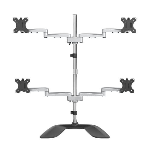 StarTech.com Desktop Quad Monitor Stand, Ergonomic VESA 4 Monitor Arm (2x2) up to 32", Free Standing Articulating Universal Pole Mount, Height Adjustable/Tilt/Swivel/Rotate, Silver - Heavy-duty VESA Mount (ARMQUADSS) - Stand - adjustable arm - for 4 monitors - aluminium, steel - screen size: 32" - desktop stand