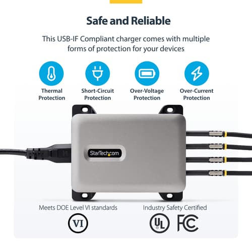 StarTech.com 4-Port USB-C Charger, 240W Total, Single Port 140W EPR - Power adapter - with surface mount bracket - 240 Watt - 5 A - Power Delivery 3.1 - 4 output connectors (24 pin USB-C) — view 18