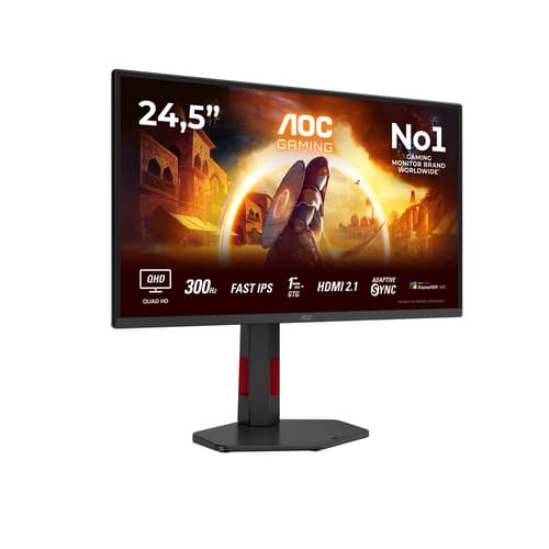 AOC Gaming Q25G4SR - LED monitor - gaming - 25" (24.5" viewable) - 2560 x 1440 QHD @ 300 Hz - IPS - 400 cd/m� - 1000:1 - DisplayHDR 400 - 0.3 ms - 2xHDMI, DisplayPort - speakers - black, red — view 3