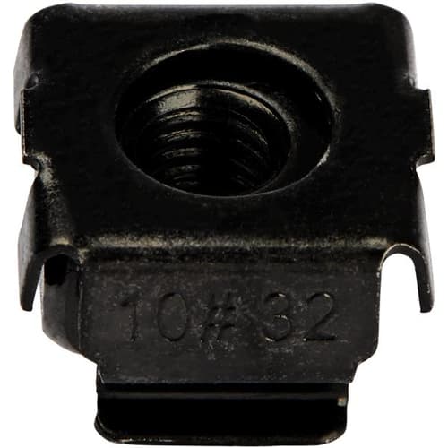 StarTech.com 10-32 Cage Nuts - 50 Pack - Rack Mount Clip Nuts - For Square Hole Server Rack - Black (CABCAGENUTS1032) - Cage nuts - black - TAA Compliant (pack of 50) - for P/N: 2POSTRACK42, 4POSTRACK12U, 4POSTRACK25U, 4POSTRACK42, RK1219WALHMR, RK1219WALHR