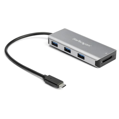 StarTech.com 3 Port 10Gbps USB C Hub with SD Card Reader, 3x USB-A & 1x SD Slot, Portable USB 3.1/3.2 Gen 2 Type C Adapter Hub, Laptop Hub, USB Bus Powered, Thunderbolt 3 Compatible - Windows/macOS/Linux (HB31C3ASDMB) - Hub - 1 x USB-C + 3 x USB 3.1 - desktop - for P/N: PEXUSB321C