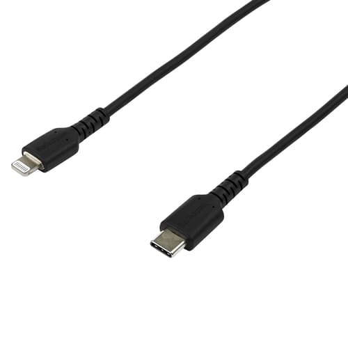 StarTech.com 6 ft(2m) Durable Black USB-C to Lightning Cable, Heavy Duty Rugged Aramid Fiber USB Type A to Lightning Charger/Sync Power Cord, Apple MFi Certified iPad/iPhone 12 Pro Max - iPhone 7/8/11/11 Pro - Lightning cable - Lightning male to 24 pin USB-C male - 2 m - black