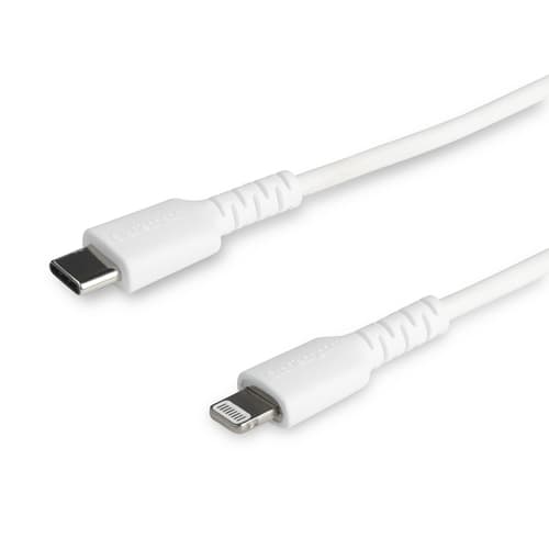 StarTech.com (1m) Durable White USB-C to Lightning Cable, Heavy Duty Rugged Aramid Fiber USB Type A to Lightning Charger/Sync Power Cord, Apple MFi Certified iPad/iPhone 12 Pro Max - iPhone 7/8/11/11 Pro - Lightning cable - Lightning male to 24 pin USB-C male - 1 m - white