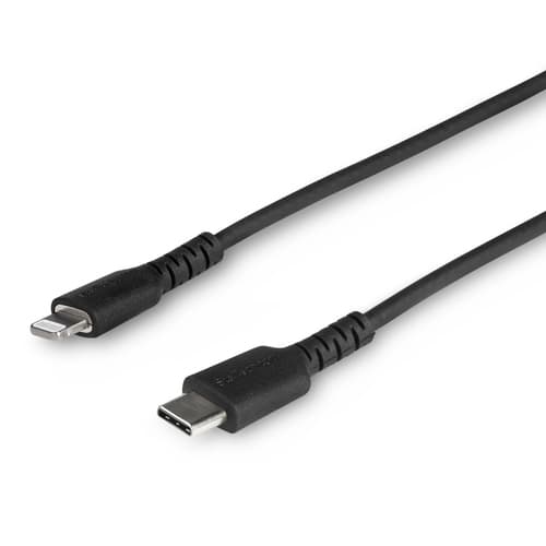 StarTech.com 3 ft(1m) Durable Black USB-C to Lightning Cable, Heavy Duty Rugged Aramid Fiber USB Type C to Lightning Charger/Sync Power Cord, Apple MFi Certified iPad/iPhone 12 Pro Max - iPhone 7/8/11/11 Pro - Lightning cable - Lightning male to 24 pin USB-C male - 1 m - black