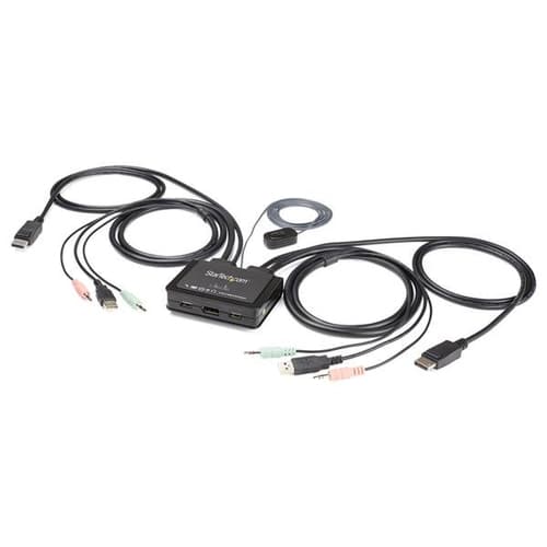 StarTech.com 2 Port DisplayPort KVM Switch, 4K 60Hz, Compact Dual Port UHD DP 1.2 USB Desktop KVM Switch w/ Integrated 4ft Cables & Audio, Bus Powered & Remote Switching, MacBook ThinkPad - 4K KVM Switch w/ Audio (SV211DPUA4K) - KVM / audio switch - 2 x KVM / audio - desktop