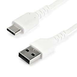 StarTech.com 1m USB A to USB C Charging Cable, Durable Fast Charge & Sync USB 2.0 to USB Type C Data Cord, Rugged TPE Jacket Aramid Fiber M/M 3A White, Samsung S10, S20, iPad Pro, Pixel - Heavy Duty and Rugged - USB cable - USB (M) straight to 24 pin USB-C (M) straight - Thunderbolt 3 / USB 2.0 - 1 m - white