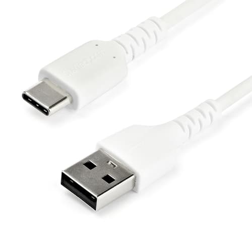 StarTech.com 1m USB A to USB C Charging Cable, Durable Fast Charge & Sync USB 2.0 to USB Type C Data Cord, Rugged TPE Jacket Aramid Fiber M/M 3A White, Samsung S10, S20, iPad Pro, Pixel - Heavy Duty and Rugged - USB cable - USB (M) straight to 24 pin USB-C (M) straight - Thunderbolt 3 / USB 2.0 - 1 m - white