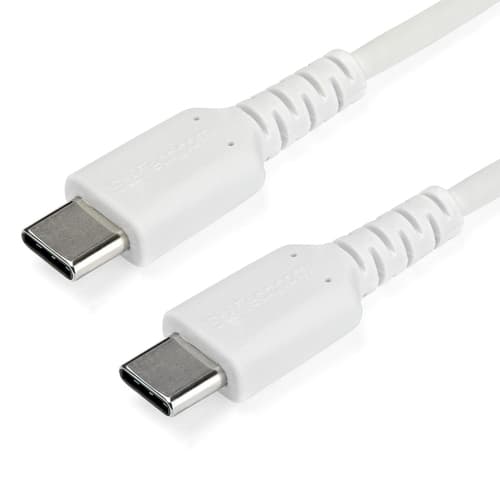 StarTech.com 1m USB C Charging Cable, Durable Fast Charge & Sync USB 2.0 Type C to USB C Laptop Charger Cord, TPE Jacket Aramid Fiber M/M 60W White, Samsung S10, S20 iPad Pro MS Surface - Heavy Duty and Rugged - USB cable - 24 pin USB-C (M) straight to 24 pin USB-C (M) straight - Thunderbolt 3 / USB 2.0 - 1 m - white