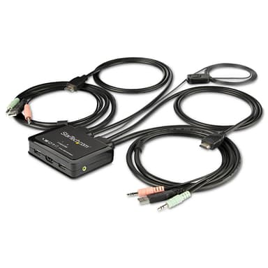 StarTech.com 2 Port HDMI KVM Switch, 4K 60Hz, Compact Dual Port UHD/Ultra HD USB Desktop KVM Switch with Integrated 4ft Cables & Audio, Bus Powered & Remote Switching, MacBook ThinkPad - 4K KVM Switch w/ Audio (SV211HDUA4K) - KVM / audio switch - 2 x KVM / audio - 1 local user - desktop