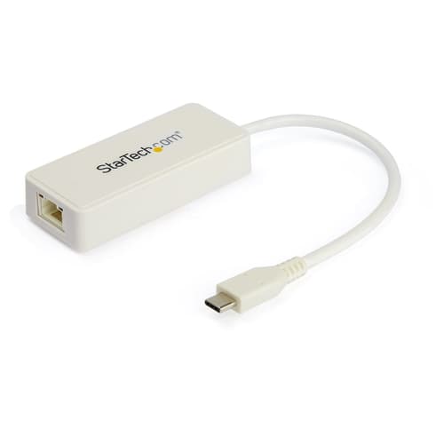 StarTech.com USB C to Gigabit Ethernet Adapter with USB A Port, White 1Gbps NIC USB 3.0/USB 3.1 Type C Network Adapter, 1GbE USB-C RJ45/LAN TB3 Compatible Windows MacBook Pro Chromebook - USB C to Ethernet (US1GC301AUW) - Network adapter - USB-C - Gigabit Ethernet + USB 3.1 Gen 2 - white