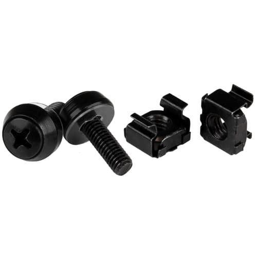 StarTech.com 50 Pack 10-32 Server Rack Cage Nuts and Screws with Washers, Rack Mount Hardware Kit, Network/IT Equipment Cabinet Clip/Captive Nuts & Bolts for Square Rack Holes, Black, TAA - 50-Pk 10-32 Cage Nuts (CABSCREW1032) - Rack screws and nuts - black - federal government, government GSA - TAA Compliant (pack of 50) - for P/N: RK1219WALHM, RK1219WALHMR, RK1219WALHR, RK1219WALLMR, RK1219WALLR, RK2236BKFR