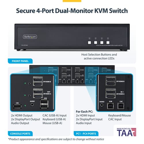 StarTech.com - KVM switch - secure - 4 x KVM port(s) - 1 local user - desktop - TAA Compliant — view 5