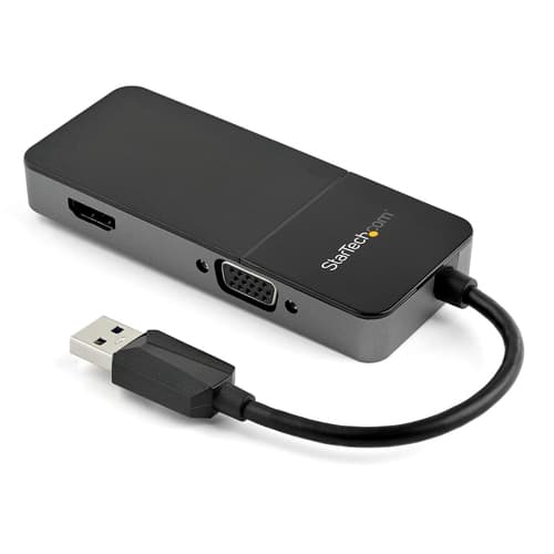 StarTech.com USB 3.0 to HDMI and VGA Adapter, 4K/1080p USB Type-A Dual Monitor Multiport Adapter Converter, External Video Graphics Card for Multiple Screens, Multi Display USB Adapter - USB 3.0 to HDMI VGA (USB32HDVGA) - Adapter - USB Type A male to HD-15 (VGA), HDMI female - black, silver