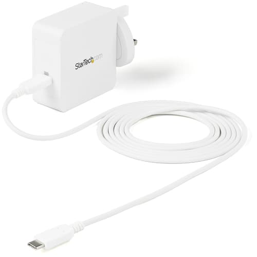 StarTech.com USB C Wall Charger, USB C Laptop Charger 60W PD, 6ft/2m Cable, Universal Compact Type C Power Adapter, Dell XPS/Lenovo X1 Carbon, HP EliteBook, MacBook, USB IF/CE Certified - 60W PD3.0 Wall Charger (WCH1CUK) - Power adapter - 60 Watt - 3 A (24 pin USB-C) - on cable: USB-C - white