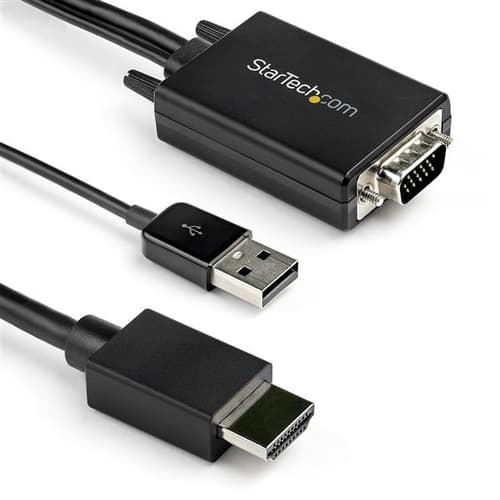 StarTech.com 2m VGA to HDMI Converter Cable with USB Audio Support & Power, Analog to Digital Video Adapter Cable to connect a VGA PC to HDMI Display, 1080p Male to Male Monitor Cable - Supports Wide Displays (VGA2HDMM2M) - Adapter cable - USB, HD-15 (VGA) male to HDMI male - 2 m - black - active, 1080p support, USB power + audio