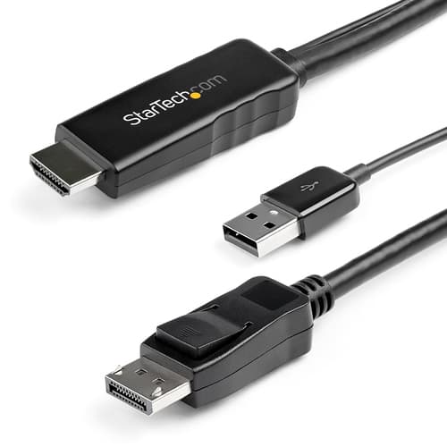 StarTech.com 2m (6ft) HDMI to DisplayPort Cable 4K 30Hz, Active HDMI 1.4 to DP 1.2 Adapter Converter Cable with Audio, USB Powered, Mac & Windows, HDMI Laptop to DP Monitor, Male/Male - Built-In USB Cable - Video cable - HDMI, USB (power only) male to DisplayPort male - 2 m - black - 4K support, active