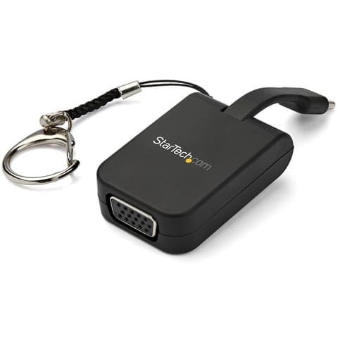 StarTech.com Compact USB C to VGA Adapter, 1080p 60Hz USB Type-C to VGA Video Display Converter with Keychain Ring, Active USB-C DP Alt Mode to VGA Monitor Dongle, Thunderbolt 3 Compatible - USB-C Keychain Adapter (CDP2VGAFC) - Adapter - 24 pin USB-C male to HD-15 (VGA) female - black - 1080p support