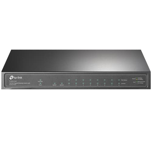 TP-Link TL-SG1210P - Switch - unmanaged - 8 x 10/100/1000 (PoE+) + 1 x 10/100/1000 (uplink) + 1 x Gigabit SFP (uplink) - desktop - PoE+ (63 W)