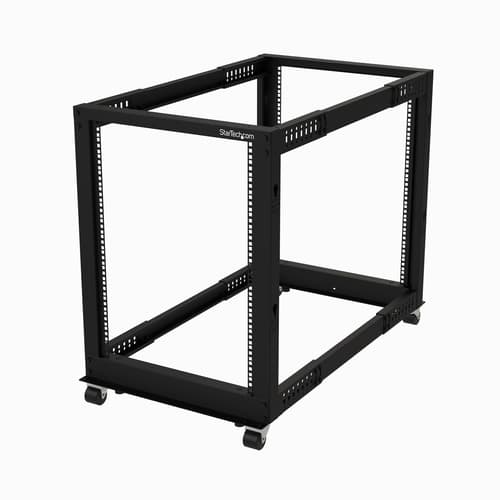 StarTech.com 15U 19" Open Frame Server Rack, 4 Post Adjustable Depth 22-40" Mobile, Free Standing Rolling Network/Computer Equipment Data Rack, Dell PowerEdge, HP ProLiant ThinkServer - Adjustable Server Rack (4POSTRACK15U) - Rack open frame - 4-post - floor-standing - black - 15U