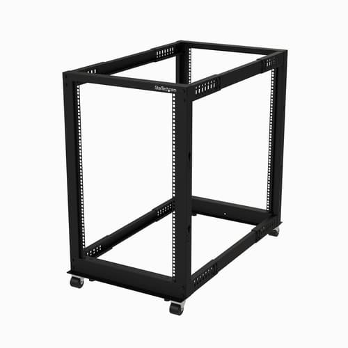 StarTech.com 18U 19" Open Frame Server Rack, 4 Post Adjustable Depth 22-40" Mobile, Free Standing Rolling Network/Computer Equipment Data Rack, Dell PowerEdge, HP ProLiant ThinkServer - Adjustable Server Rack (4POSTRACK18U) - Rack open frame - 4-post - floor-standing - black - 18U