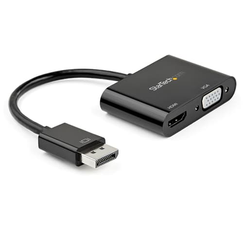 StarTech.com DisplayPort to HDMI VGA Adapter, DisplayPort 1.2 HBR2 to HDMI 2.0 (4K 60Hz) or VGA 1080p Converter Dongle, DP to HDMI or VGA Monitor Adapter, Digital Video Display Adapter - Multiport Video Dongle (DP2VGAHD20) - Adapter - DisplayPort male to HD-15 (VGA), HDMI female - 23.2 cm - black - 4K support