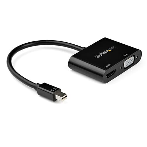 StarTech.com Mini DisplayPort to HDMI VGA Adapter, mDP 1.2 HBR2 to HDMI 2.0 (4K 60Hz) or VGA 1080p Video Converter Dongle, Mini DP to HDMI or VGA Monitor Adapter, Thunderbolt 2 Compatible - Multiport Video Dongle (MDP2VGAHD20) - Premium High Speed - adapter - Mini DisplayPort male to HD-15 (VGA), HDMI female - black - 4K support