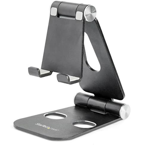 StarTech.com Phone and Tablet Stand, Foldable Universal Mobile Device Holder for Smartphones & Tablets, Adjustable Multi-Angle Viewing Ergonomic Cell Phone Stand for Desk, Portable, Black - Foldable Phone Holder (USPTLSTNDB) - Desktop stand for mobile phone, tablet - up to 13" - black - for P/N: DK30CHPH